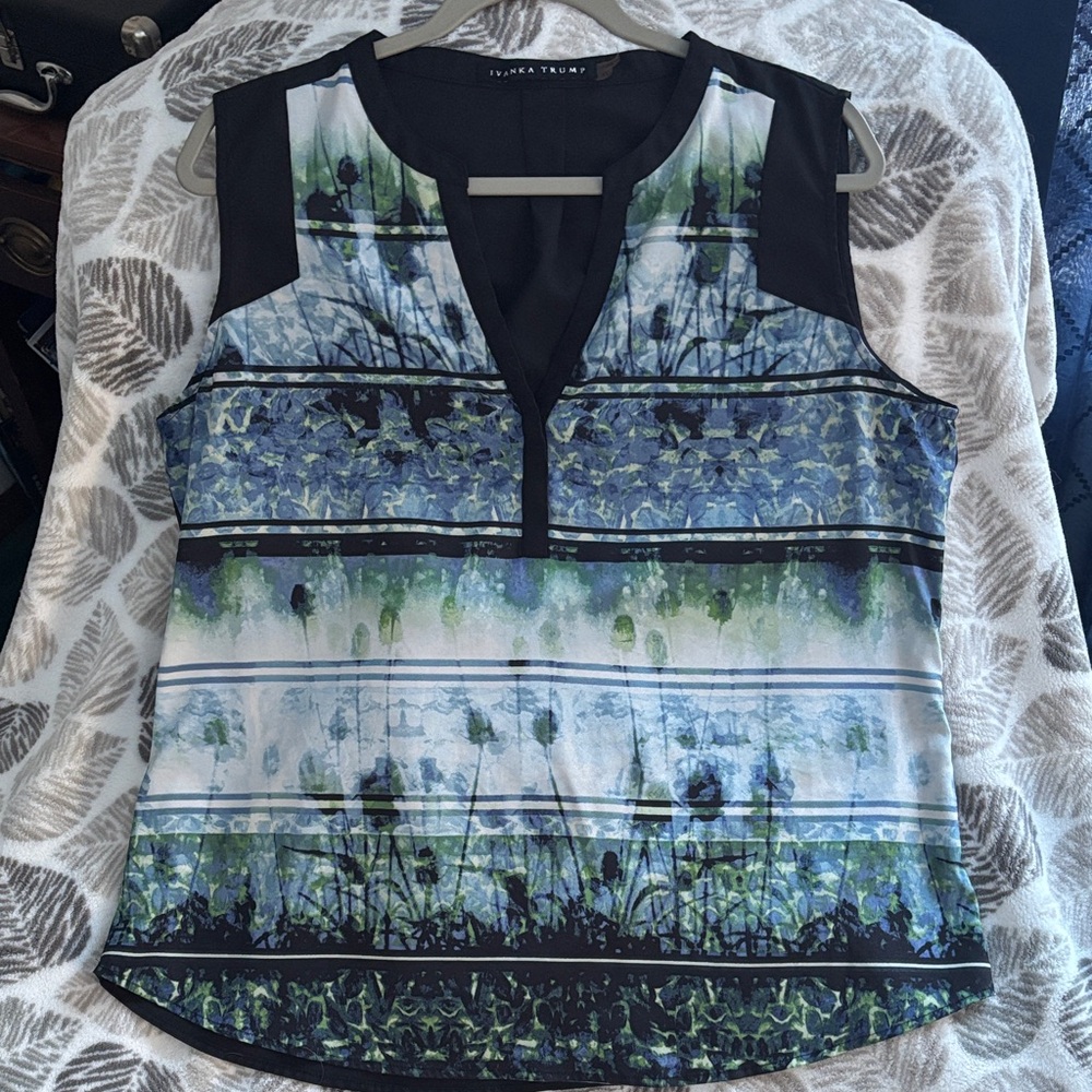 Ivanka Trump Black and Blue Floral Blouse
